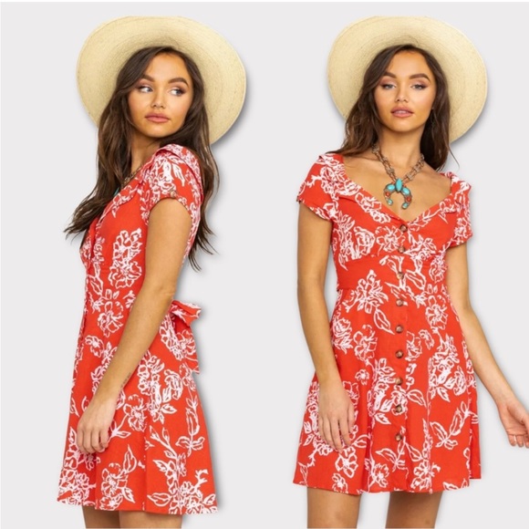Free People Dresses & Skirts - NEW NWT | Free People A Thing Called Love Linen Mini Dress | Red Boho | Size 4